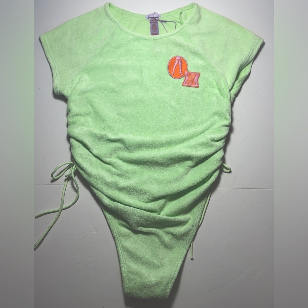 Savage x Fenty Roughed Terry Cloth Neon Green Bodysuit SZ S 70’s Inspired Spring